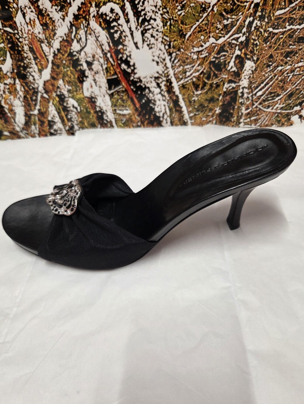 Donald J Pliner Metallic Mesh & Crystal Platform Mules, Black, 9.5, NWT, Vintage